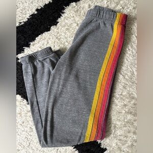 Aviator Nation Charcoal Kids Rainbow Stripe Sweatpants Size 12